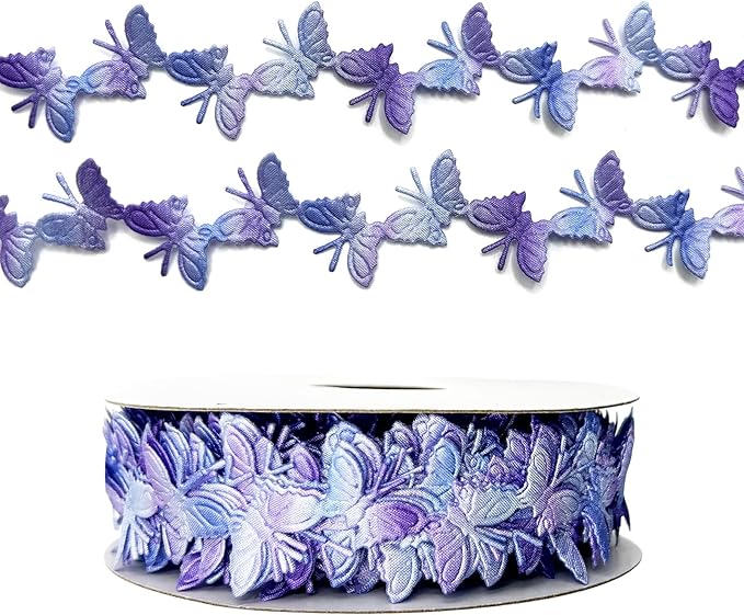 10 Yards Purple Gradient Butterfly Ribbons, Butterfly Shape Lace Ribbons Butterfly Shape Trim Garland Rope Gift Wrapping Ribbon for Gift Wrapping Wedding Birthday Party Decoration