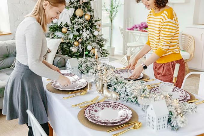 Trendables Plastic Plates For Party Supplies, Floral Disposable Plates For Party & Weddings 80 Pcs - 40 x 8 Dessert Plates & 40 x 10 Plastic Dinner Plates, Plate Set Disposable Dinnerware Sets