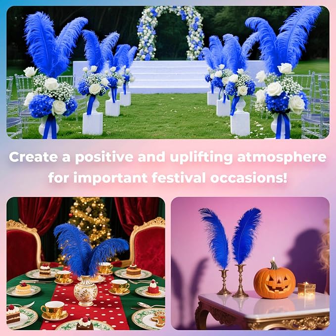 Piokio 20 pcs Blue Ostrich Feathers Plumes 6-8 inch(15-20 cm) Bulk for DIY Clothes, Feather Pens, Dream Catcher, Gatsby Decorations