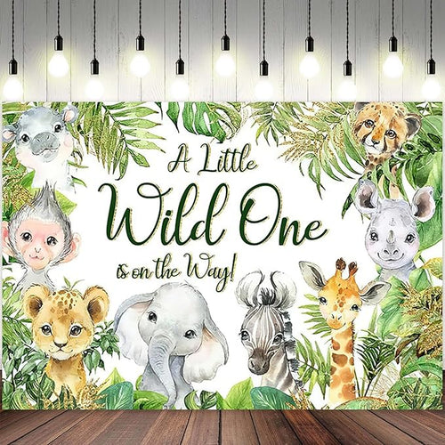 10x6.5ft Baby Shower Backdrop A Little Wild One is On The Way Photography Background Jungle Animals Tropical Green Leaf Newborn Birthday Party Banner Decorations Gender Reveal Photo Booth Prop