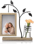 Afuly 4x6 Picture Frame Potted Plants Desk Photo Frames with Metal Stand Glass Vase, Rustic Double Sides Display Wood Frame Wedding Birthday Gifts for Couple Mom Grandma Women