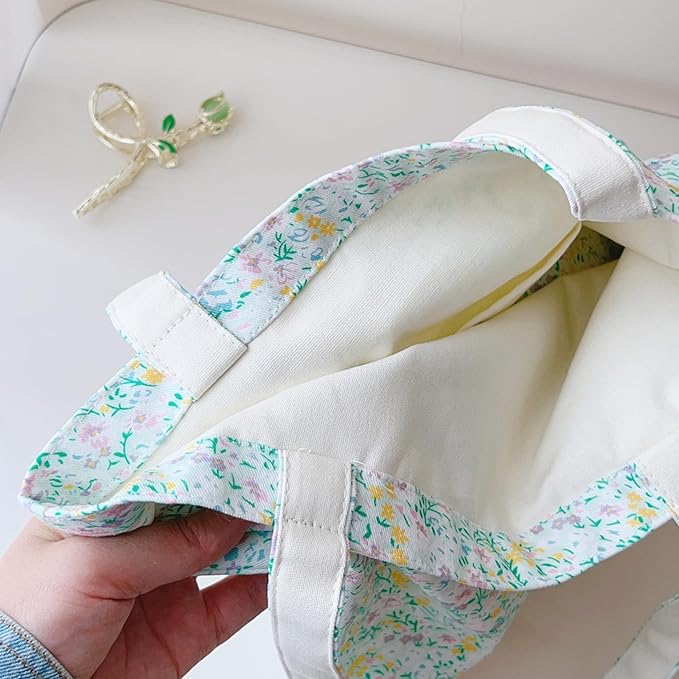 Cotton Canvas Tote Bag Reusable Soft Grocery Cloth Bag Floral Shoulder Bag for Beach Travel Shopping