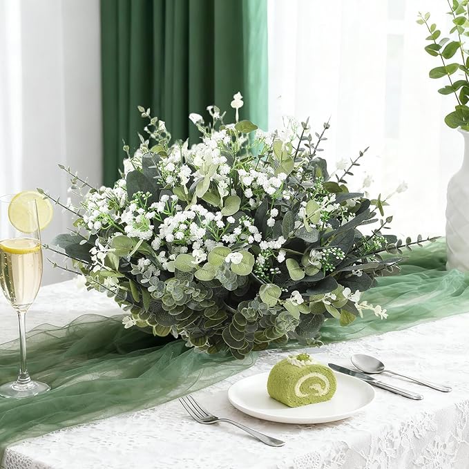 120 Pcs Mixed Artificial Eucalyptus Leaves Stems Bulk,Baby Breath Artificial Flowers Bulk with Eucalyptus Leaves Greenery Stems for DIY Bouquets Wedding Floral Home Decor (Green-120pcs)