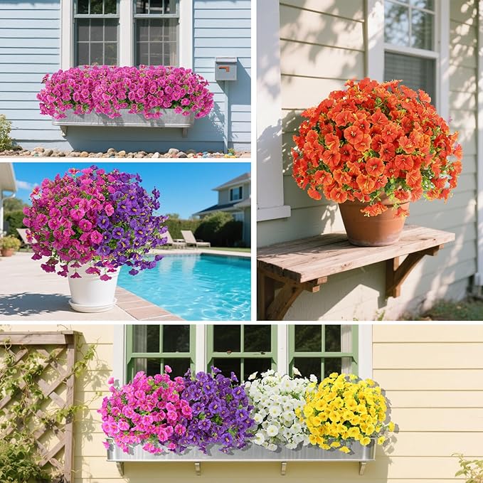 12 Bundles Fall Flowers Artificial for Halloween Decoration, Fake Flowers Artificial Plants Outdoor, Colorful Faux Morning Glory Realistic UV Resistant for Garden Patio Porch Home Decor (Orange)