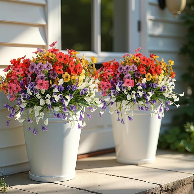 12 Bundles Artificial Flowers for Outdoor,UV Resistan Calla Lily&Daisy Fake Flowers,Realistic Plastic Faux Plants for Spring Decor,Porch,Patio,Garden,Window Box (Mixed)