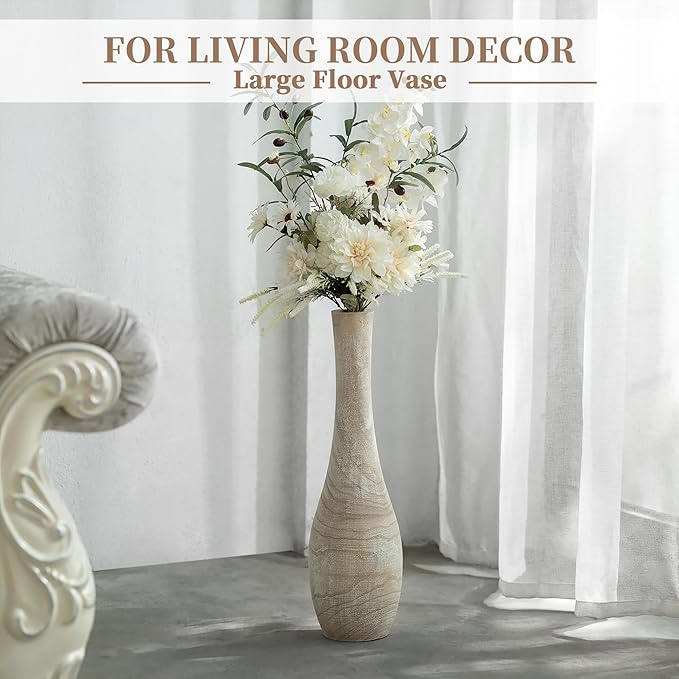 Hanobe Floor Vase Home Decor: 22 inch Tall Decorative Wood Vases for Living Room Large Rustic Farmhouse Boho Vase for Dining Table Centerpieces Bedroom Corner Hallway Indoor Office