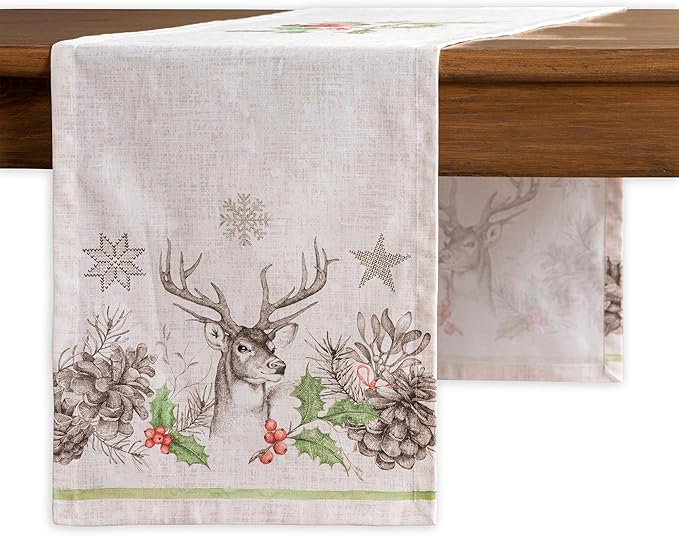 Maison d' Hermine Table Runner 100% Cotton Single Layer Table Runners 108 inches Long for Thanksgiving Christmas Decorations Home Kitchen Dining Party Wedding (Christmas Dew, 14.5" x 108")