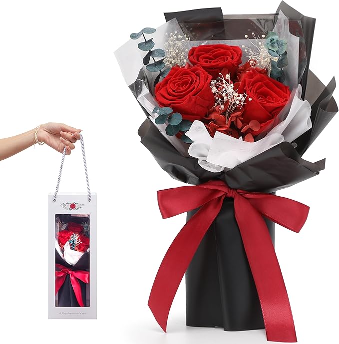 Flower Bouquet Gifts for Her, Flowers for Delivery Prime, Preserved Roses Flower Gifts for Women, Valentines Flowers, Mom Gifts from Daughter Son, Birthday Gifts, Real Roses,Red Roses