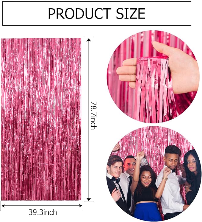 2 Pack Pink Backdrop Party Decorations Tinsel Curtain Party Backdrop Foil Fringe Birthday Decorations Photo Booth Streamer Backdrop Pink Theme Bachelorette Graduation Decor