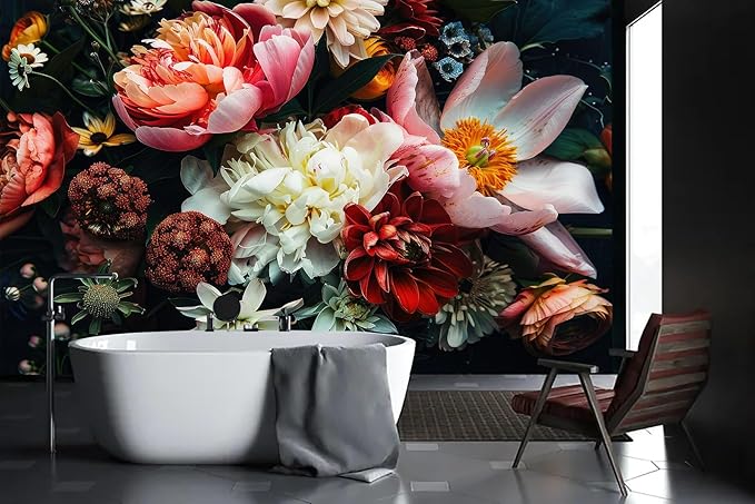 Dark Floral Wallpaper Peel and Stick Large Peony Flower Self Adhesive Wall Mural for Bedroom 157"x108"