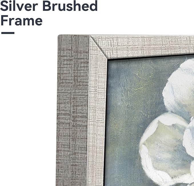 Floral Framed Canvas Wall Art - Vintage Blooming Gray Flowers Painting Abstract White Botanical Picture Modern Prints Artwork for Living Room