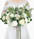 14 Inch White Bridal Bouquet,Wedding Bouquet,Bride Bouquets for Wedding Ceremony Anniversary, Party and French Rustic Vintage Wedding,Artificial Flowers
