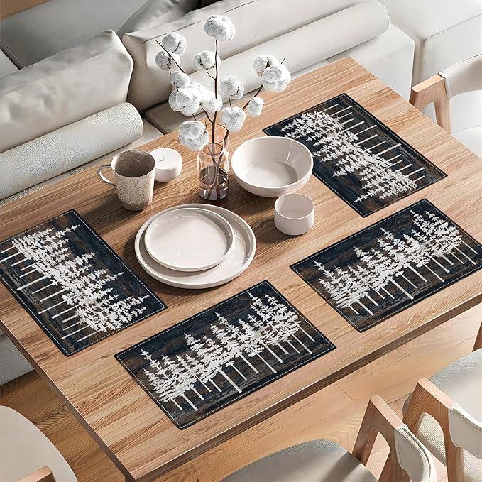 Rustic Tree Placemats Set of 4 Nature Forest Table Mats Washable Place Mats for Home Party Indoor Kitchen Dining Table Decoration 12x18 Inch