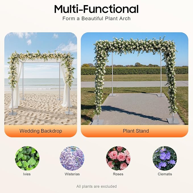 9.84ft Square Backdrop Stand Heavy Duty 4 Post Backdrop Stand Kit Pipe and Drape Photo Background Support Kit Party Back Drop Adjustable Stand Adjustable Metal Frame with Flat Base