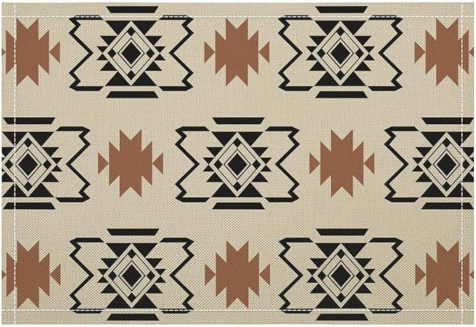 Aztec Placemats Set of 4 Boho Abstract Pattern Geometric Art Printed Dining Table Mats for Restaurant Home Kitchen Holiday Decor 12x18in