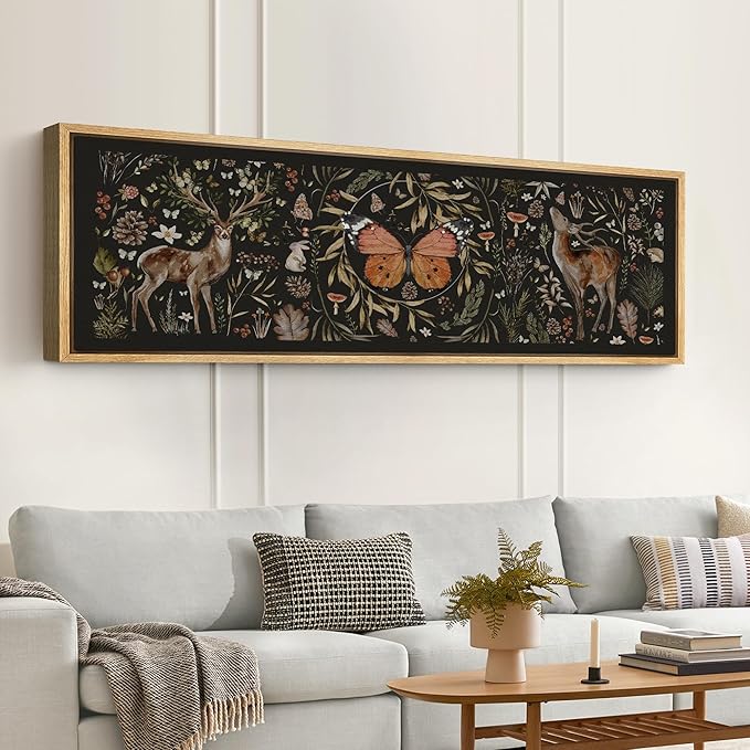 SIGNFORD Large Framed Canvas Print Wall Art Enchanted Wildlife Garden Illustrations Modern Art Relax/Calm Warm for Living Room, Bedroom, Office - 60"x20"