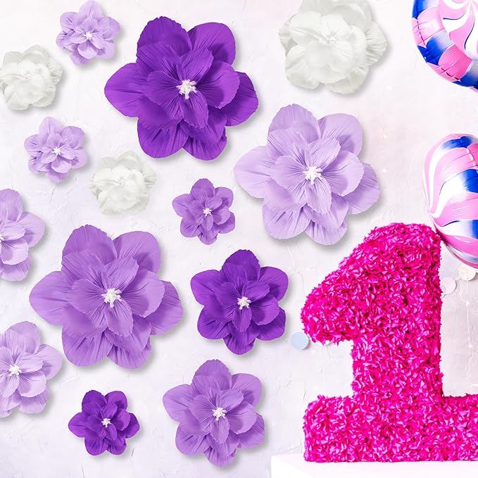 Giant Paper Flowers Artificial Large Paper Flower Decoration for Handcrafted Wall Backdrop Christmas Mexican Wedding Graduation Bridal Shower Birthday Party Supplies(Purple Gradient,18 Pcs)