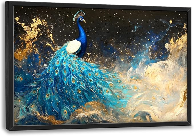 Peacock Large Wall Art Framed Gold Wall Decor for Living Room Mountain Peacock Pictures Oversized Canvas Print Painting Modern Extra Large Framed Artwork for Bedroom Office Home Decor 36"x24"