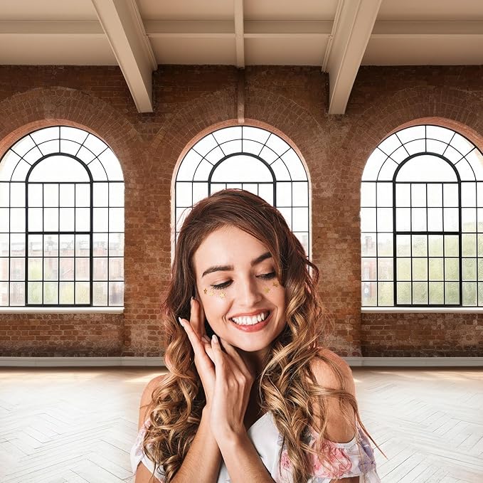 Large Empty Room Backdrop Concrete Walls Wooden Floor with Big Arched Windows Photography Background Empty Loft Style with Brick Wall Photography Decorations Photo Booth Shoot Studio Props 10x6.5ft