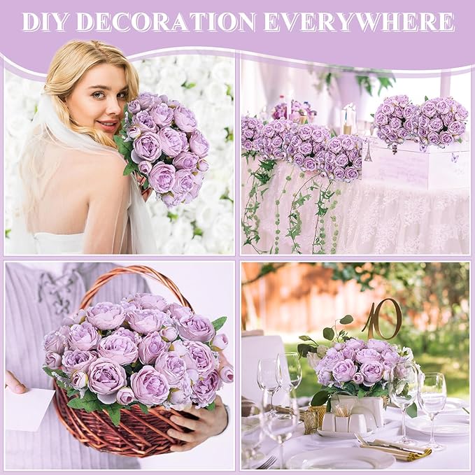 8 Bundles Artificial Peonies Flowers Boho Faux Flowers Arrangements Artificial Centerpiece Spring Bouquet Floral Wedding Decoration for Vase(Light Purple)