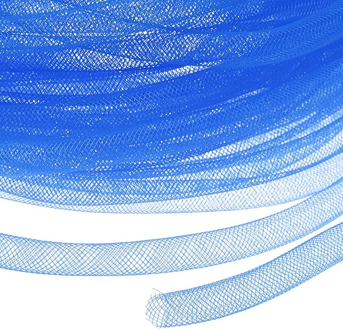 Mesh Tube Ribbon 25 Yards, 10mm Elastic Fabric Ribbons Mesh Tubing for Crafts/Gift Wrapping/Flower Bouquets/Wedding/Birthday/Holiday/Wreaths Christmas/Decoration[Blue]