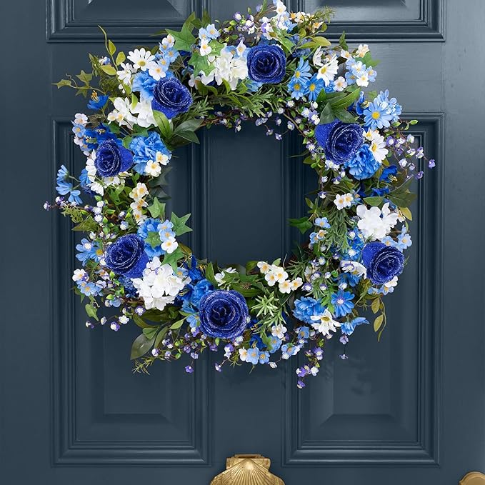 Royal Blue Glitter Roses Bouquet,30PCS Fake Sparkling Flowers Artificial Roses with Stems for Wedding Party Christmas Home Decor(Royal Blue with Silver Glitter)
