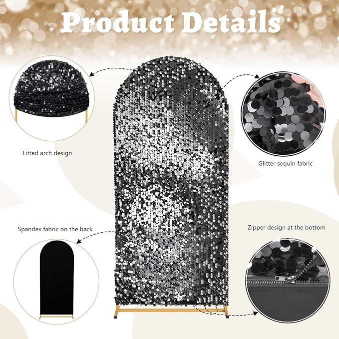 7.2FT Black Sequin Backdrop Cover: Big Payette Glitter Fabric Arch Covers for Birthday Party Baby Shower Decorations
