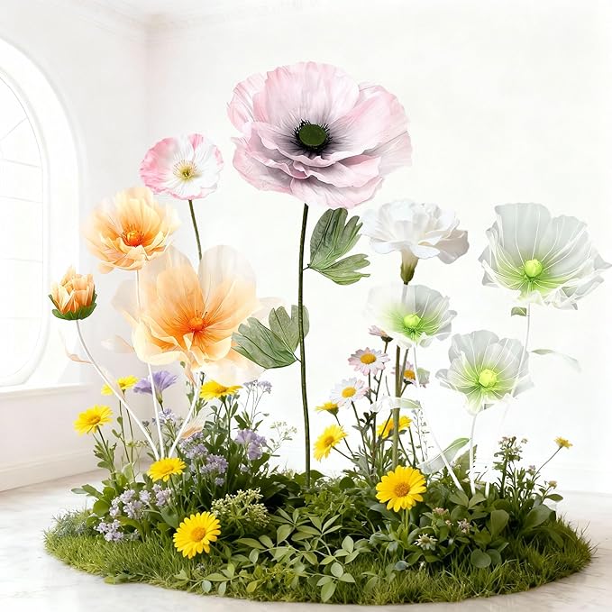 Giant Artificial Flowers 1pack Fake Flowers for Decoration, Fabric Poppy Flower for Wedding Birthday Easter Party Mother's Day Banquet Photography Props Garden Shop Window Display Decor (Light Pink)