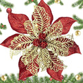 9'' Large Christmas Poinsettia Flowers, 4 Pcs Red Gold Glitter Artificial Christmas Tree Ornament Flowers Decorations with Clips for Xmas Tree Wreath Garland Wedding Party DIY Decor