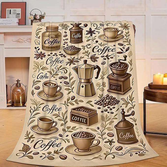 Coffee Blanket Cafe Throw Blanket Food Soft Cozy Fleece Fuzzy Stuffed Plush Flannel Gifts for Girls Women Boys Kids Adults 40''x50''