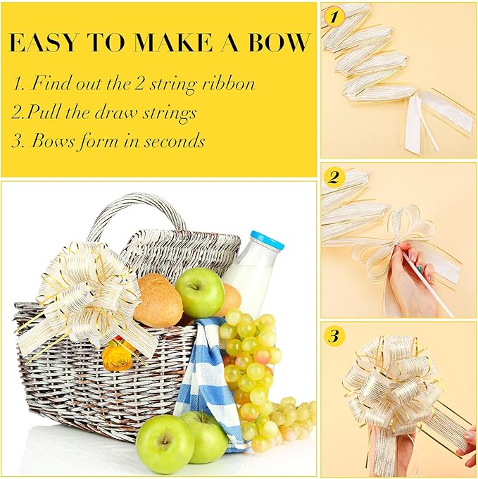 WILLBOND 20 Pieces 6 Inch Pull Bows Gift Wrapping Ribbon Pull Bows for Christmas Wedding Baskets Valentine Multicolor Wrap Accessory for Gift Present Holiday Decor(White)