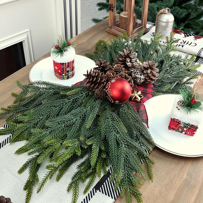 100 Pcs Pine Branches - Real Touch Artificial Pine Stems - Christmas Greenery Picks for DIY Wreaths Garlands Vase Arrangements, Indoor Outdoor Christmas Decor