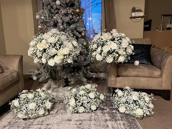 DEEMEI 15 PCS Babys Breath Artificial Flowers Fake Babys Breath Flowers Artificial Bulk White Gypsophila Bouquets Real Touch Faux Flowers for Wedding Floral Arrangement Party Home Decoration