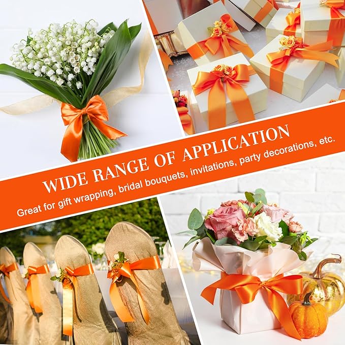 1-1/2 Inches 50 Yards Orange Satin Ribbon, Solid Fabric Ribbon Roll for Flower Bouquets, Gift Wrapping, Wedding, Handmade Crafts