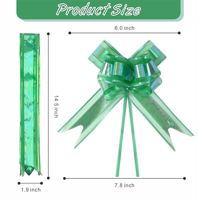 24PCS Emerald Green Pull Bows for Gift Wrapping, 6" Large Pre-Tied Decorative Bows for Christmas, Wedding, Birthday, Party Decors, Reusable Instant Floral Decors for Gifts, Bouquets, Baskets