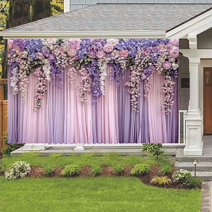 20x10ft Purple Flower Wedding Photography Backdrop Lavender Floral Wedding Bridal Photography Backdrop Anniversary Birthday Baby Shower Girl Party Banner Photo Booth Props Background Wall Decor