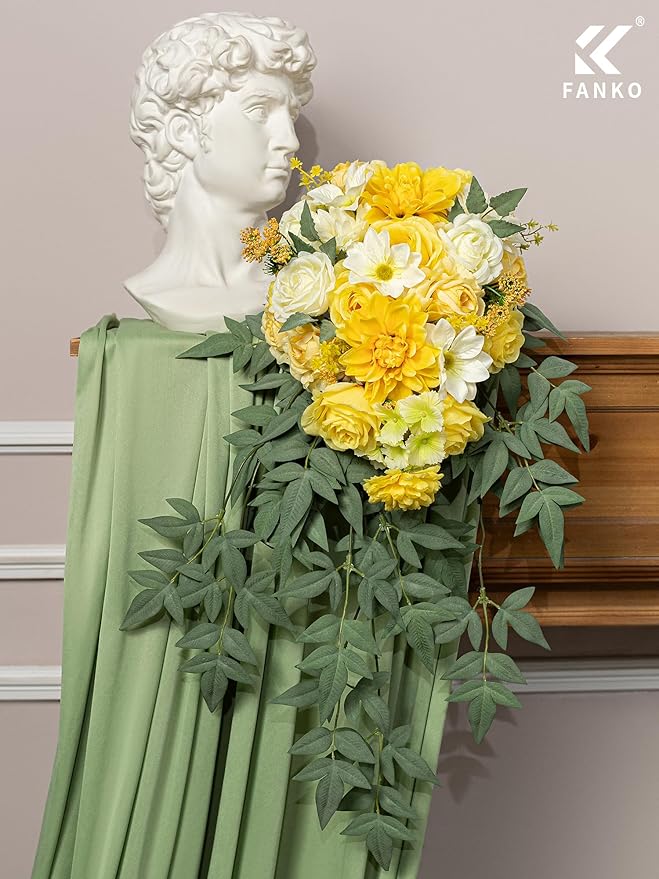 FANKO Artificial Flowers Yellow Rose, Mixed Fake Silk Flowers Combo Cream White Rose Yellow Dahlia Spring Assorted Blooms for DIY Wedding Bridal Bouquets/Centerpieces/Home Decor