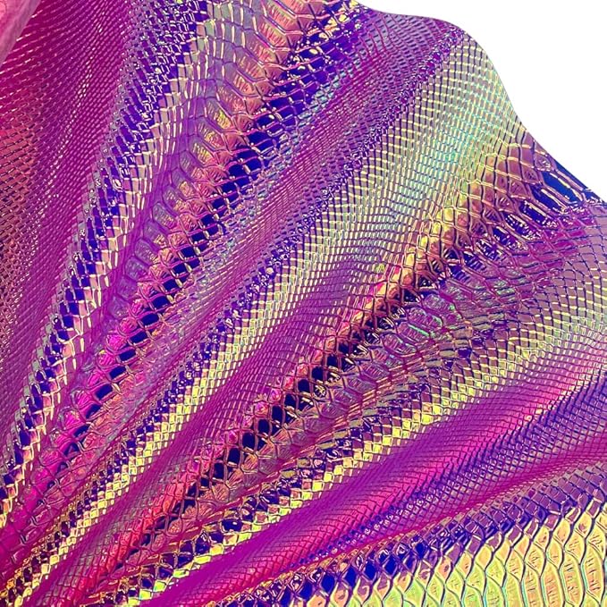 ONEART | Iridescent Transparent Embossed Vinyl Holographic Blue Clear PVC Vinyl Craft Film 16"×54" for Sewing DIY Projects (Snakeskin-Red)