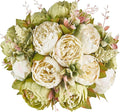 Mkono Peonies Artificial Flowers, 2 Packs 13 Stems Faux Peony Flowers Real Touch Fake Silk Bouquet for Arrangements Dining Table Centerpieces for Kitchen Bridal Wedding Party (2, New Green)