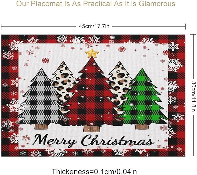 Christmas Tree Placemats Red Country Farmhouse Buffalo Plaid Winter Snowflake Christmas Tree Placemats Table Kitchen Dining Party 12x18 Inch Set of 6