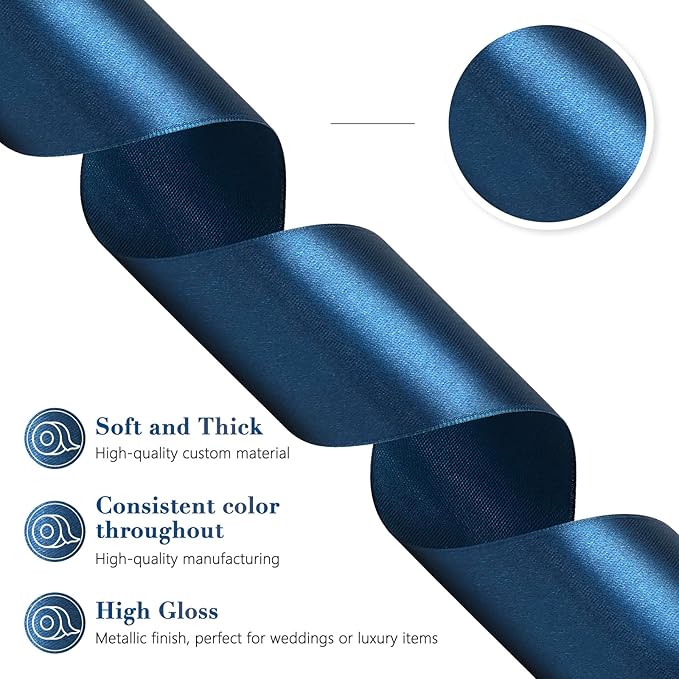 Navy Blue Ribbon 2 Inch 60 Yards, Deep Blue Satin Ribbon for Flower Bouquet, Crafts, Gift Wrapping, Baby Shower, Christmas, Easter, DIY Bows and Wedding