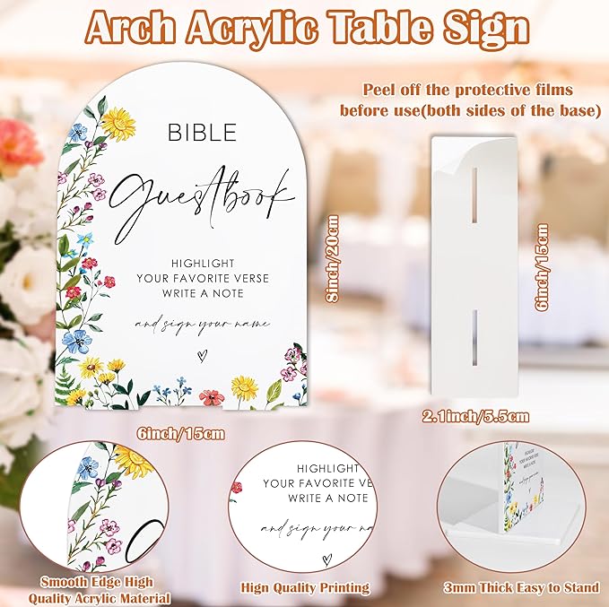 Acrylic Wedding Signs Bible Guestbook Sign for Reception, 6x8" Floral Themed Arch Acrylic Table Decor, Love Is In Bloom & Baby In Bloom Decorations for Baby Shower Bridal Shower Engagement