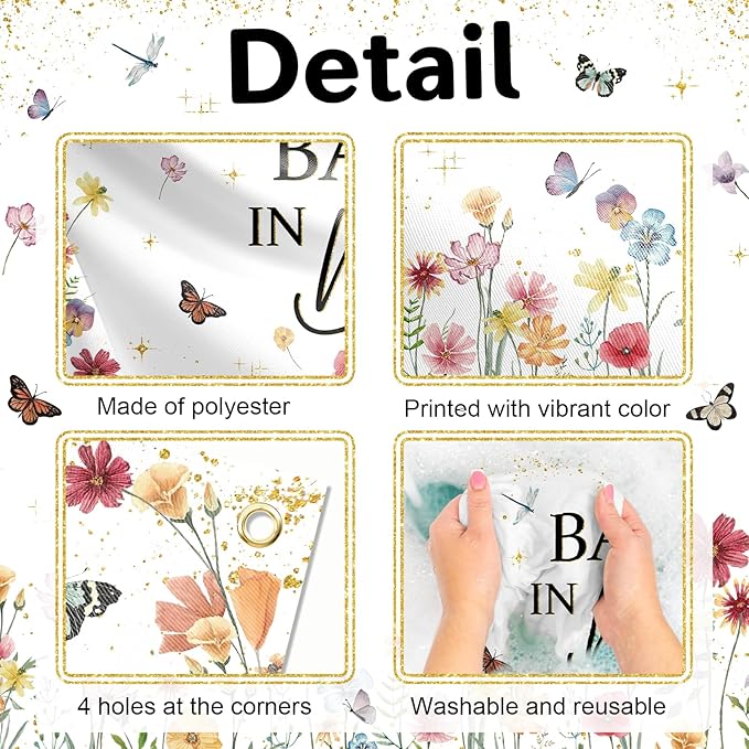 Avezano Wildflower Baby in Bloom Backdrop Banner Wildflower Baby Shower Party Decorations for Girls Gold Glitter Butterfly Spring Floral Newborn Party Supplies (7x5ft)