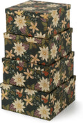 Soul & Lane Christmas Square Decorative Boxes with Lids - Set of 4 - Festive Foliage, Reusable Large Nesting Holiday Gift Boxes for Presents and Décor