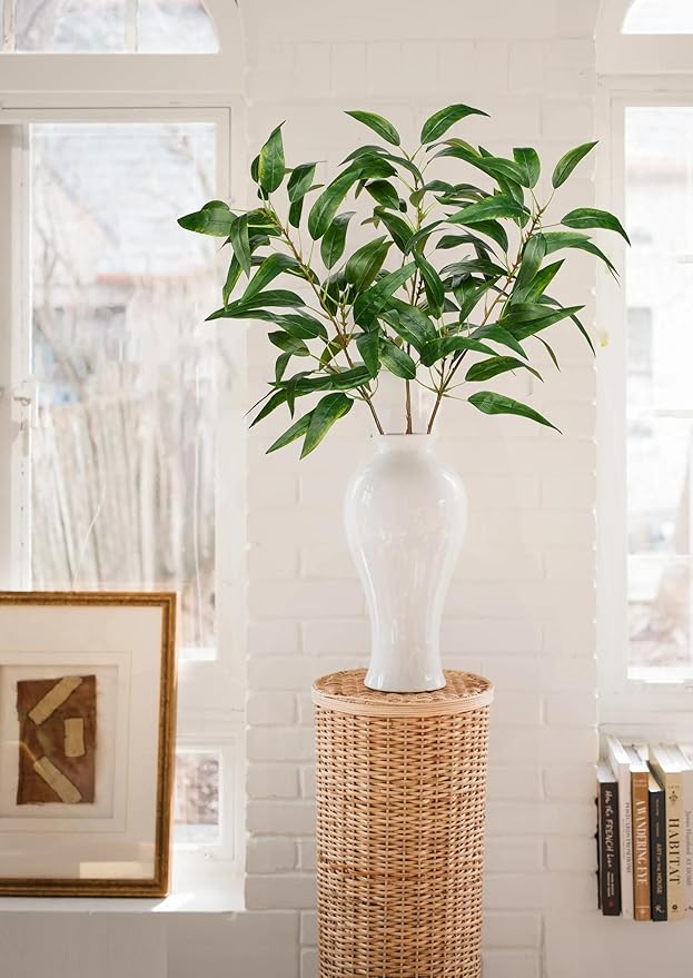 Faux Eucalyptus Stems Willow Eucalyptus Leaves 34” Long Fake Salix Leaves 6 Pcs Artificial Greenery Stems for DIY Bouquet Arrangements Centerpieces Shower Decorations-Artificial Eucalyptus Stems