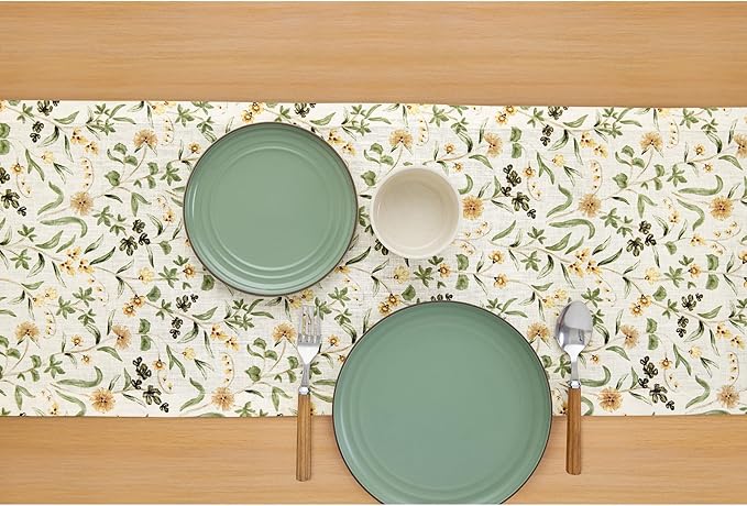 Solino Home 100% Pure Linen Table Runner 90 Inches Long - Multicolor Floral Print Table Runner 14 x 90 Inch - Handcrafted and Machine Washable - Fall Botanical Print