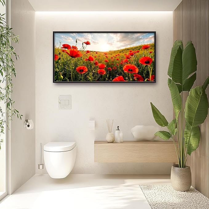 Framed Large Pictures Wall Art for Living Room, Red Poppies Flower Oversized Wall Decor Poppy Floral Nature Scenery Canvas Print Painting Extra Large Framed Artwork for Bedroom Office 60"x30"