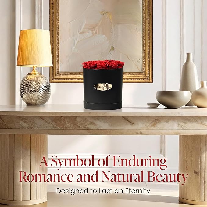 The Eternity Rose 16-Piece Preserved Roses in a Luxury Gift Box – Real Roses in Black Round Box – A Valentine’s Gift as Everlasting as Your Love