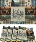 Cabin Bear Deer Moose Placemats Vintage Animal Rustic Lodge Country Art Printed Dining Table Mats Set of 4 for Home Kitchen Holiday Picnic Party Decor 12x18in