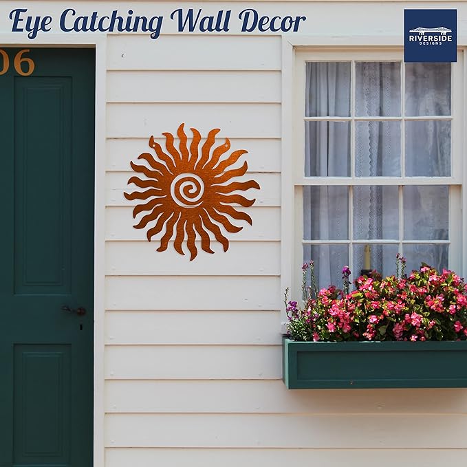 Riverside Designs Sunburst Metal Wall Art Steel Outdoor Decor - Heavy-Duty and Waterproof - Made in USA (36", Copper)